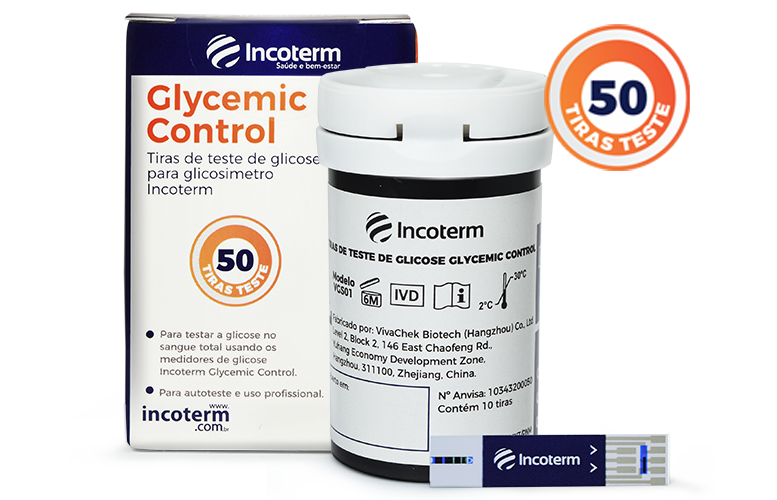 Tiras de Teste de Glicose p/ Glicosimetro Glycemic Control - 50 und. Incoterm | imagem 2
