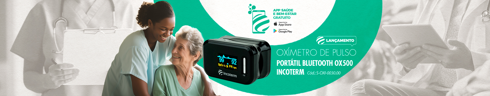 Oxímetro de Pulso Portátil Bluetooth Incoterm OX500 BLE